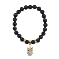 Браслет Сова (знания, счастье, успех) нат.камень Черный агат 8мм BS-CR-0563