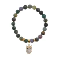 Браслет Сова (знания, счастье, успех) нат.камень Яшма 8мм BS-CR-0565