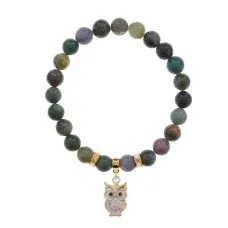 Браслет Сова (знания, счастье, успех) нат.камень Яшма 8мм BS-CR-0565