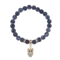 Браслет Сова (знания, счастье, успех) нат.камень синий Африк. агат 8мм BS-CR-0567