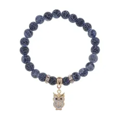 Браслет Сова (знания, счастье, успех) нат.камень синий Африк. агат 8мм BS-CR-0567