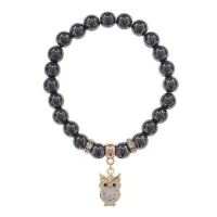 Браслет Сова (знания, счастье, успех) синт.камень Гематит 8мм BS-CR-0568