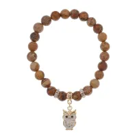 Браслет Сова (знания, счастье, успех) нат.камень Песочная яшма 8мм BS-CR-0570