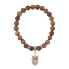 Браслет Сова (знания, счастье, успех) нат.камень Песочная яшма 8мм BS-CR-0570