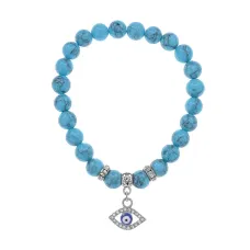 Браслет Глаз (от сглаза и порчи) синт.камень Бирюза 8мм BS-CR-0575