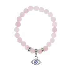 Браслет Глаз (от сглаза и порчи) нат.камень Розовый кварц 8мм BS-CR-0585