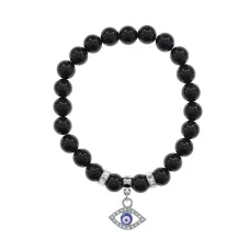 Браслет Глаз (от сглаза и порчи) нат.камень Черный агат 8мм BS-CR-0593