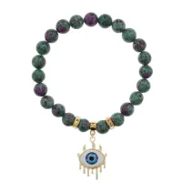 Браслет Глаз (от сглаза и порчи) синт.камень Цоизит 8мм BS-CR-0622