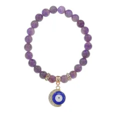 Браслет Полумесяц и Глаз (от сглаза) нат.камень Аметист 8мм BS-CR-0633