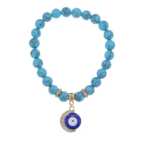 Браслет Полумесяц и Глаз (от сглаза) синт.камень Бирюза 8мм BS-CR-0635