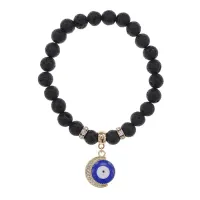 Браслет Полумесяц и Глаз (от сглаза) нат.камень Лава 8мм BS-CR-0639