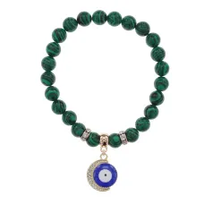 Браслет Полумесяц и Глаз (от сглаза) синт.камень Малахит 8мм BS-CR-0642