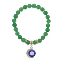 Браслет Полумесяц и Глаз (от сглаза) нат.камень Нефрит 8мм BS-CR-0643