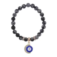 Браслет Полумесяц и Глаз (от сглаза) нат.камень Снежный обсидиан 8мм BS-CR-0644