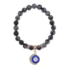 Браслет Полумесяц и Глаз (от сглаза) нат.камень Снежный обсидиан 8мм BS-CR-0644
