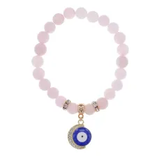 Браслет Полумесяц и Глаз (от сглаза) нат.камень Розовый кварц 8мм BS-CR-0645