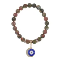Браслет Полумесяц и Глаз (от сглаза) нат.камень Унакит 8мм BS-CR-0650