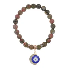 Браслет Полумесяц и Глаз (от сглаза) нат.камень Унакит 8мм BS-CR-0650
