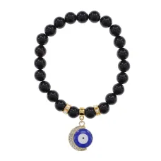 Браслет Полумесяц и Глаз (от сглаза) нат.камень Черный агат 8мм BS-CR-0653