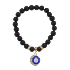 Браслет Полумесяц и Глаз (от сглаза) синт.камень Шунгит 8мм BS-CR-0654