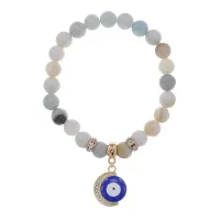 Браслет Полумесяц и Глаз (от сглаза) нат.камень Амазонит 8мм BS-CR-0656