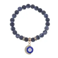 Браслет Полумесяц и Глаз (от сглаза) нат.камень синий Африк. агат 8мм BS-CR-0657