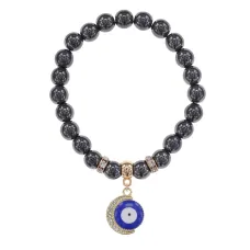 Браслет Полумесяц и Глаз (от сглаза) синт.камень Гематит 8мм BS-CR-0658