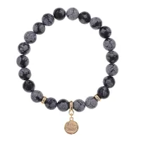 Браслет Лотос (гармония и развитие) нат.камень Снежный обсидиан 8мм BS-CR-0854