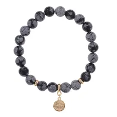 Браслет Лотос (гармония и развитие) нат.камень Снежный обсидиан 8мм BS-CR-0854