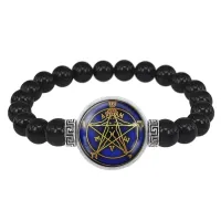 Браслет из черного агата Пентаграмма Агриппы (защита) BSBA-209