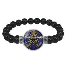 Браслет из черного агата Пентаграмма Агриппы (защита) BSBA-209