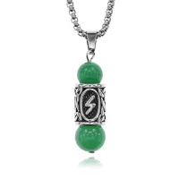 Кулон-амулет Соулу с руной из нержав. стали, Нефрит KULN-02