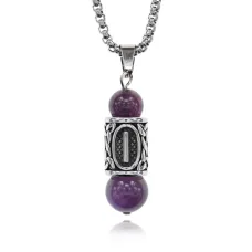 Кулон-амулет Иса с руной из нержавеющей стали, Аметист KULN-03
