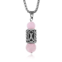 Кулон-амулет Гебо с руной из нержавеющей стали, Розовый кварц KULN-16