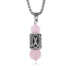 Кулон-амулет Гебо с руной из нержавеющей стали, Розовый кварц KULN-16