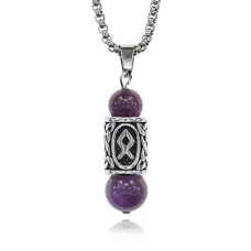 Кулон-амулет Одал с руной из нержавеющей стали, Аметист KULN-23