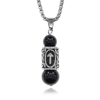 Кулон-амулет Тейваз с руной из нержавеющей стали, Черный агат KULN-39