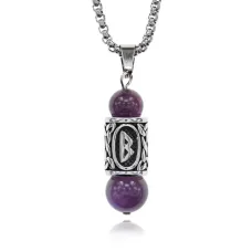 Кулон-амулет Беркана с руной из нержавеющей стали, Аметист KULN-42