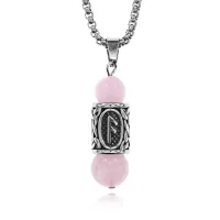 Кулон-амулет Ансуз с руной из нержавеющей стали, Розовый кварц KULN-47