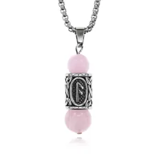 Кулон-амулет Ансуз с руной из нержавеющей стали, Розовый кварц KULN-47