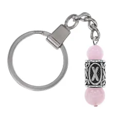 Брелок-амулет Гебо с руной из нержавеющей стали, Розовый кварц BKN-16