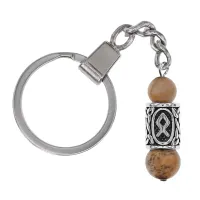 Брелок-амулет Одал с руной из нерж.стали, Яшма песочная BKN-24