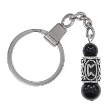 Брелок-амулет Перт с руной из нержавеющей стали, Черный агат BKN-28