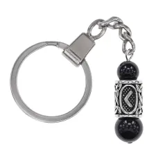 Брелок-амулет Кеназ с руной из нержавеющей стали, Черный агат BKN-38