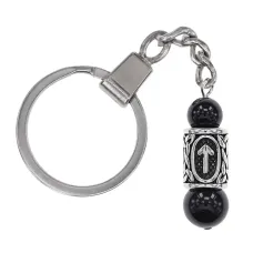 Брелок-амулет Тейваз с руной из нержавеющей стали, Черный агат BKN-39