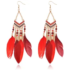 Серьги с перьями, 14х2,5х1см, цвет красный SE020-03