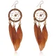 Серьги Ловец снов с перьями, 13х3х1см, цвет коричневый SE095-06