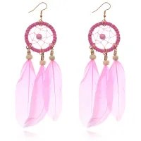 Серьги Ловец снов с перьями, 13х3х1см, цвет розовый SE095-07