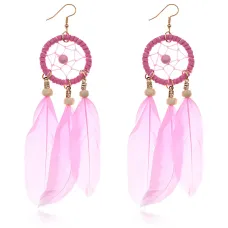 Серьги Ловец снов с перьями, 13х3х1см, цвет розовый SE095-07