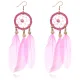 Серьги Ловец снов с перьями, 13х3х1см, цвет розовый SE095-07